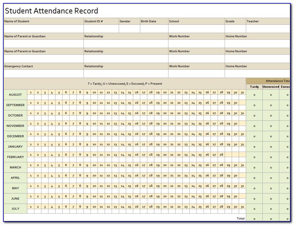 Employee Attendance Record Form Excel