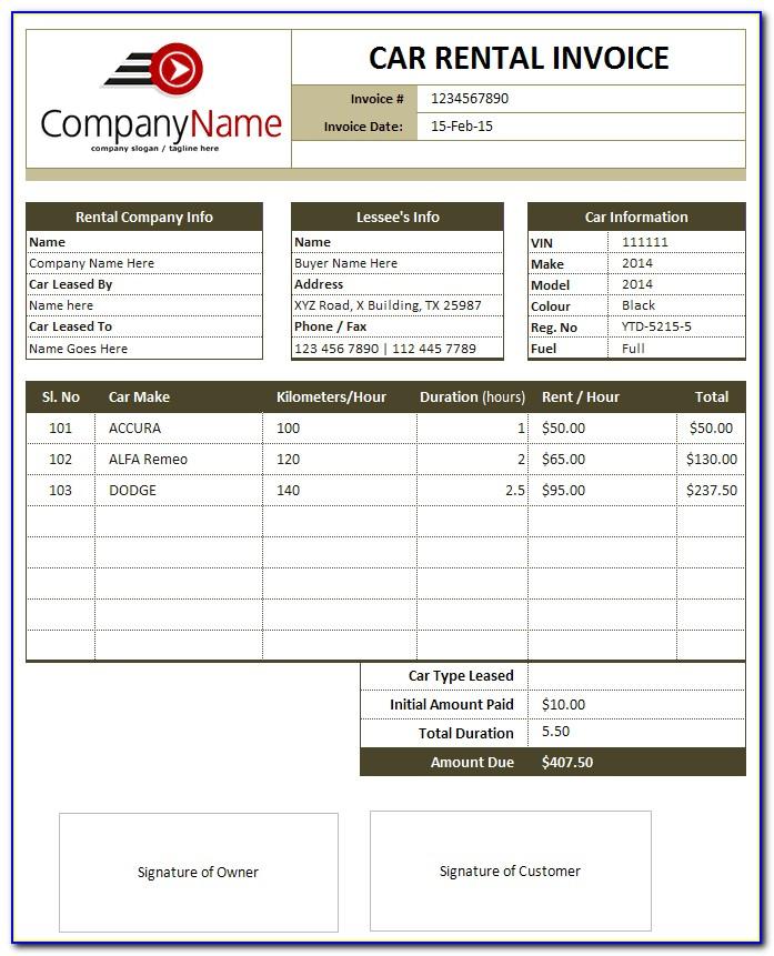 Car Sales Invoice Template Excel