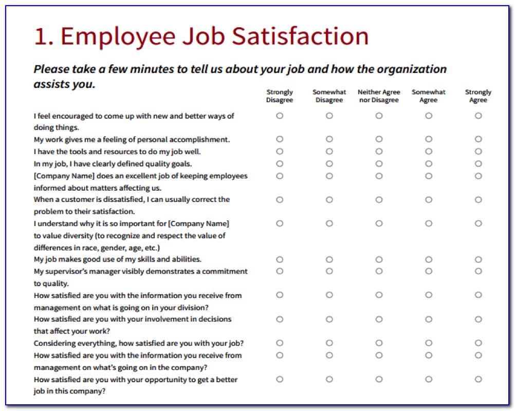 Employees Satisfaction Survey Questionnaire