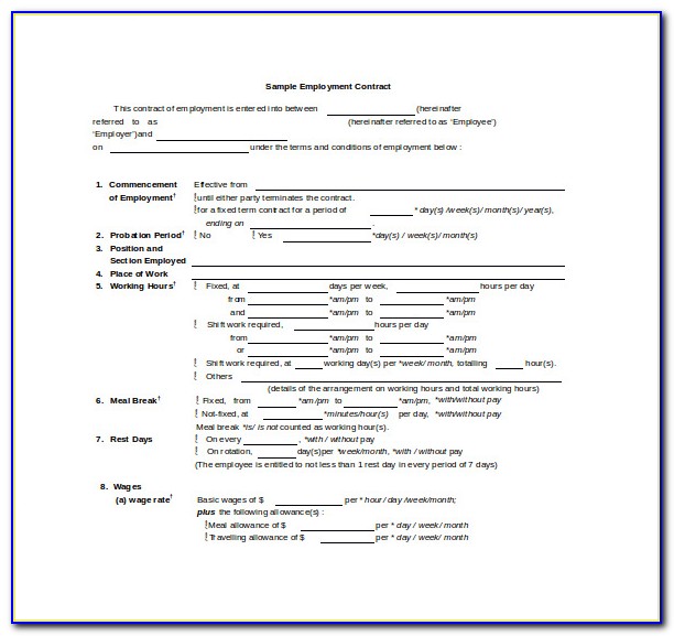 Free Employee Contract Template Word