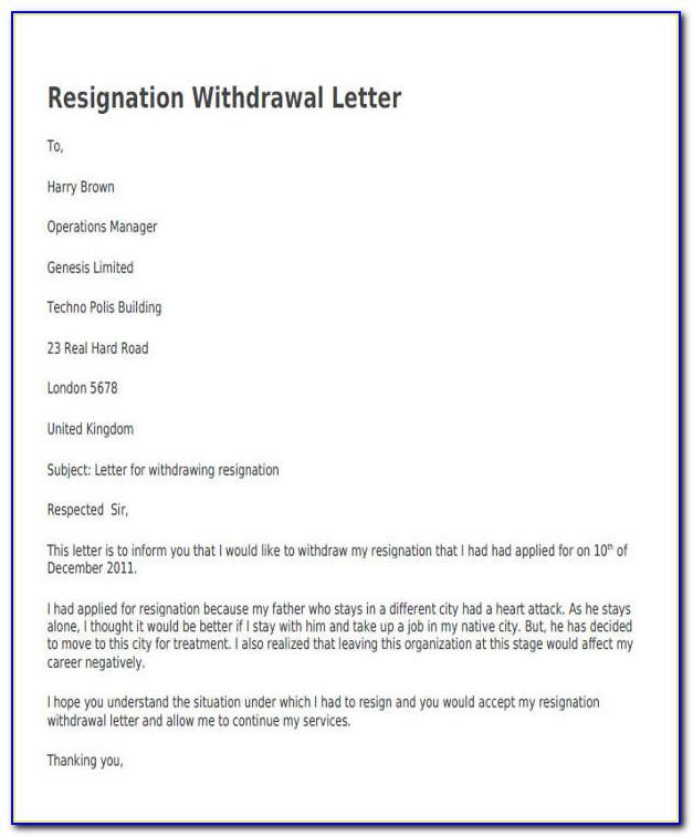 How To Write Withdrawal Of Resignation Letter Sample