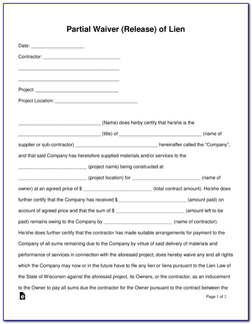 Partial Waiver And Release Of Lien Form Florida
