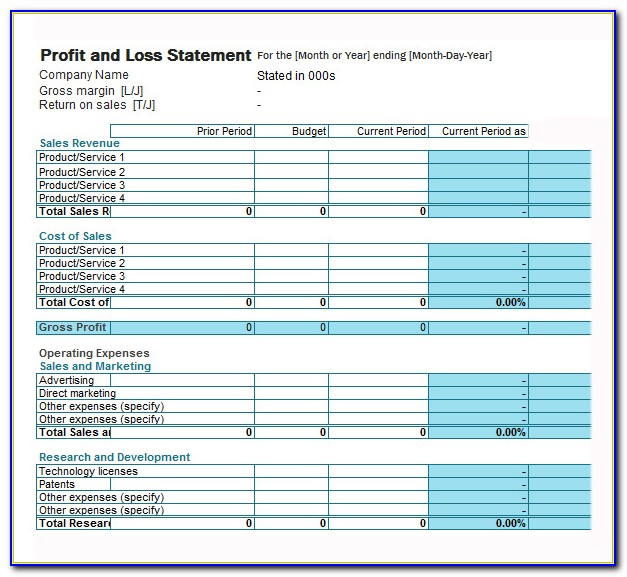 Profit And Loss Statement Template Microsoft Word