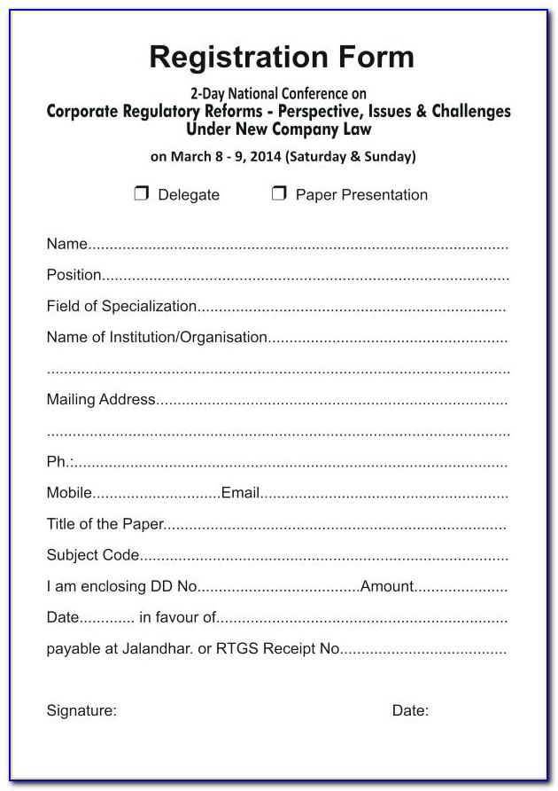 Registration Form Template Free Word