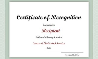 Service Award Certificate Templates Free