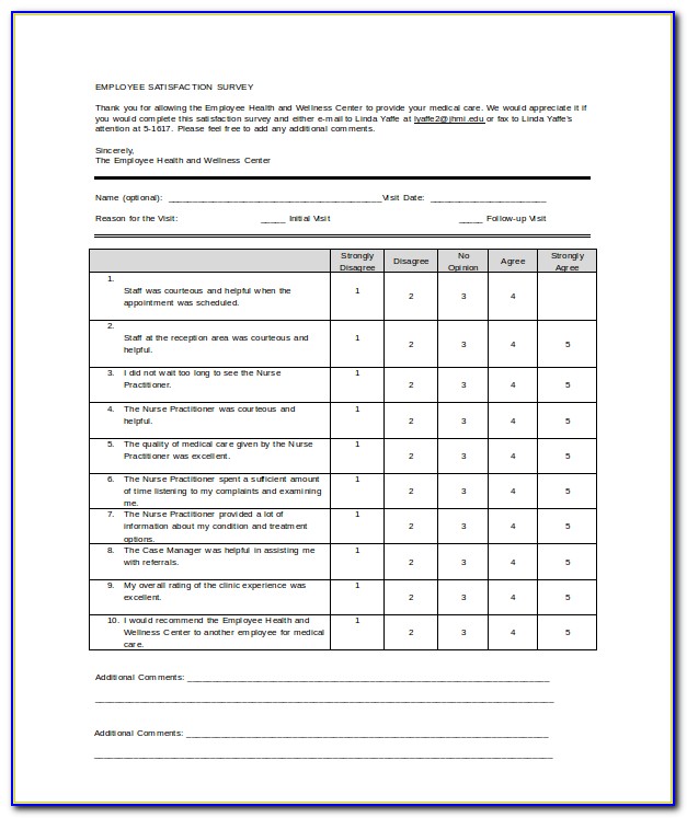 Staff Satisfaction Survey Questionnaire