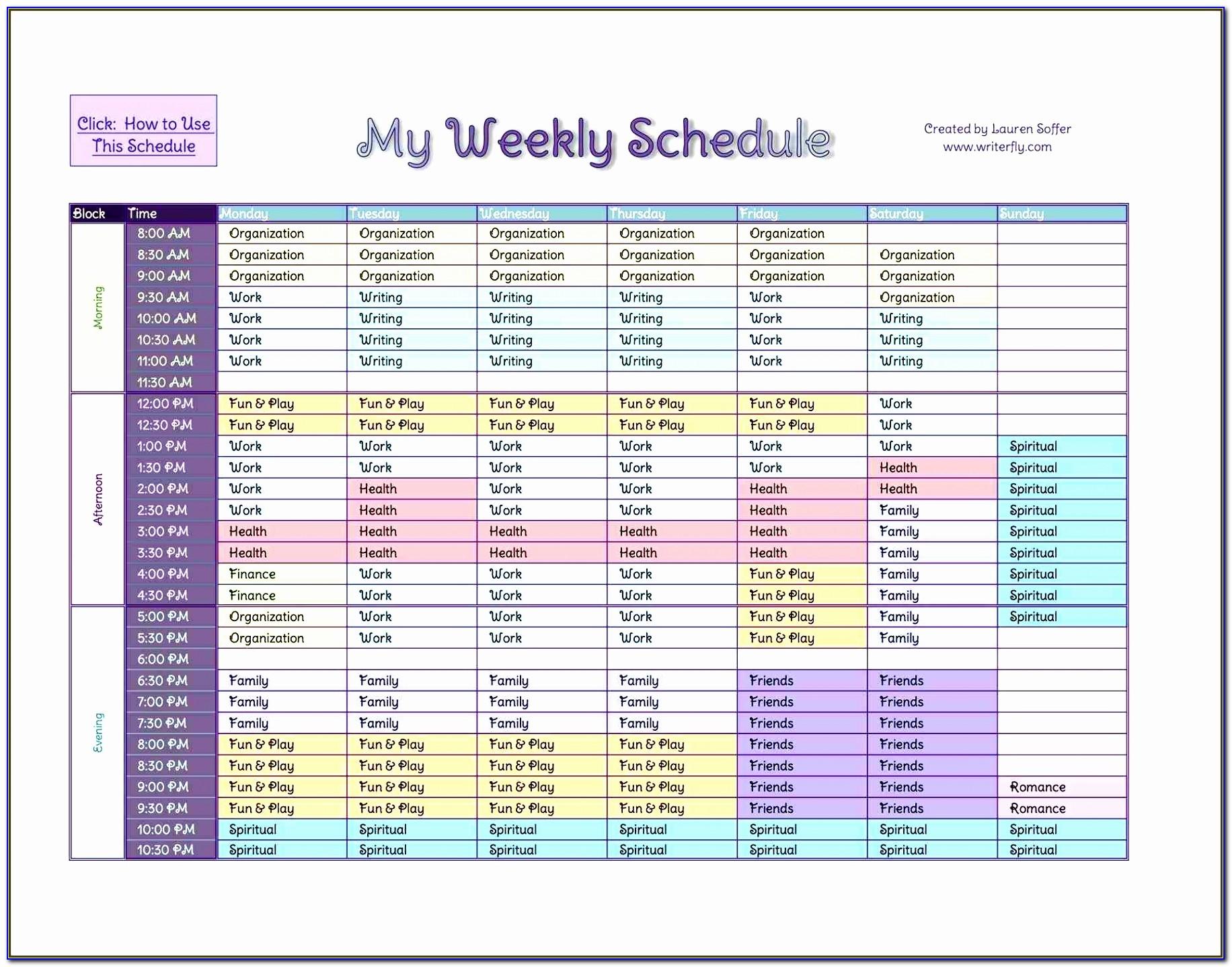 Staff Weekly Planner Excel Template