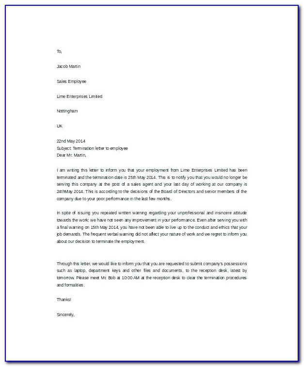 Template Termination Of Employment Letter Uk
