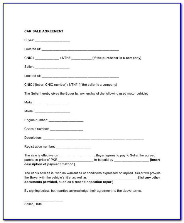 Used Car Sales Agreement Template Nz
