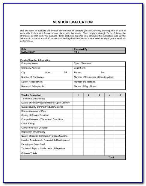 Vendor Assessment Template Excel