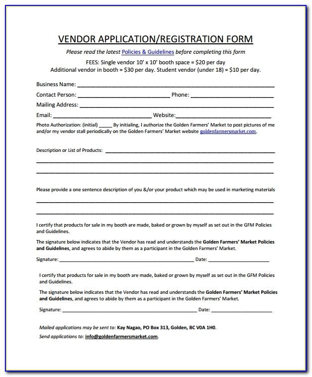 Vendor Registration Form Template Word