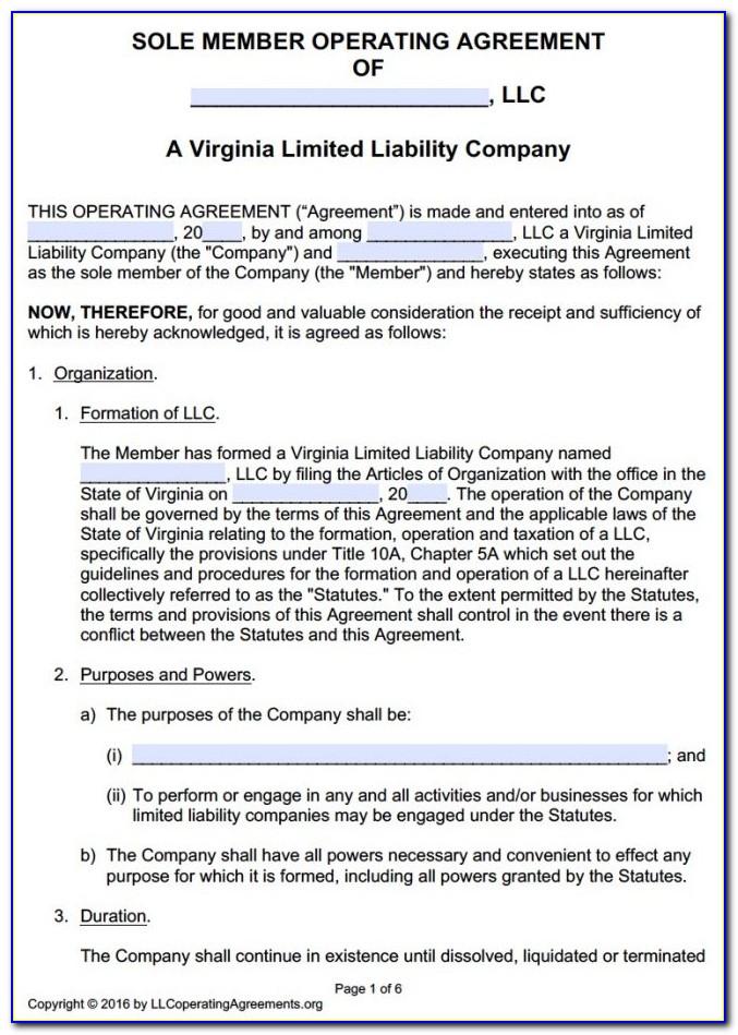 Virginia Llc Operating Agreement Template