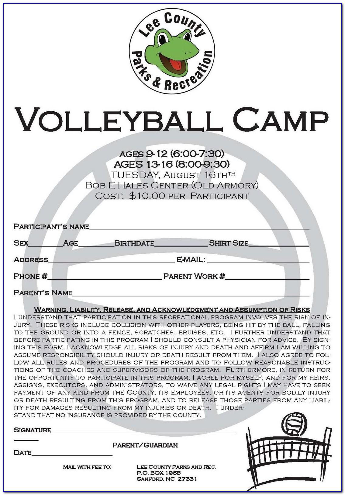 Volleyball Camp Registration Form Template