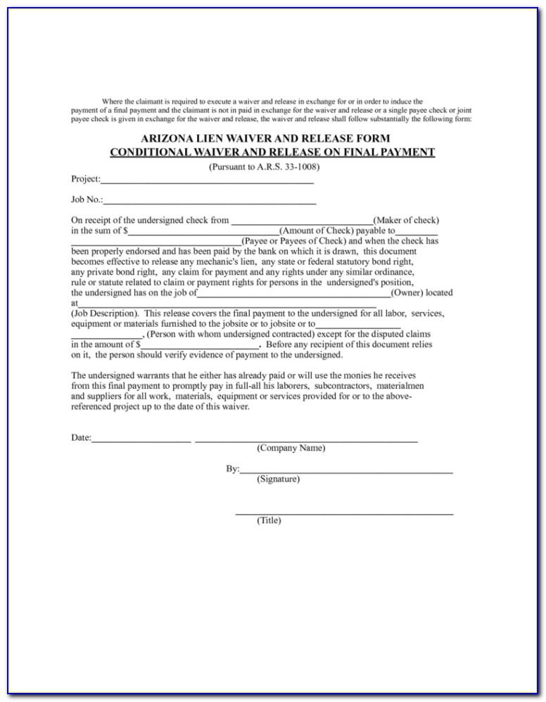 Waiver Of Lien Form Illinois
