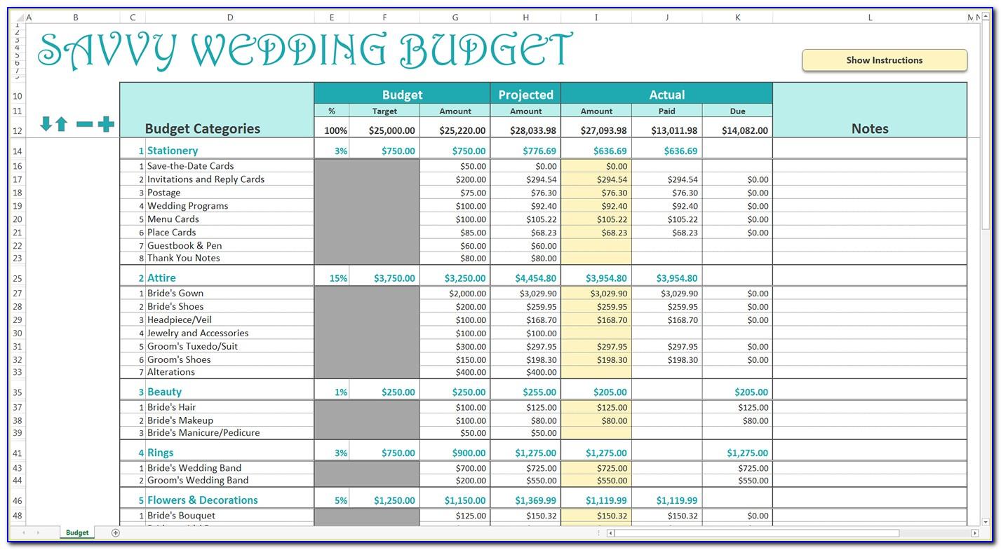 Wedding Budget Template For Excel 2013