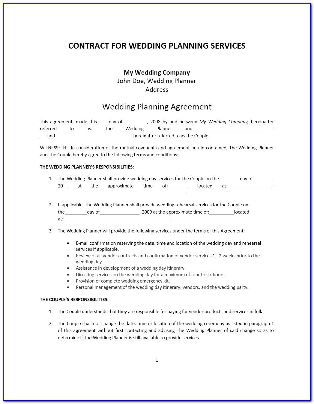 Wedding Coordinator Contract Sample