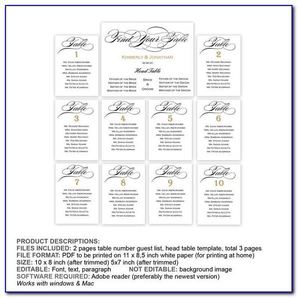 Wedding Guest Seating List Template