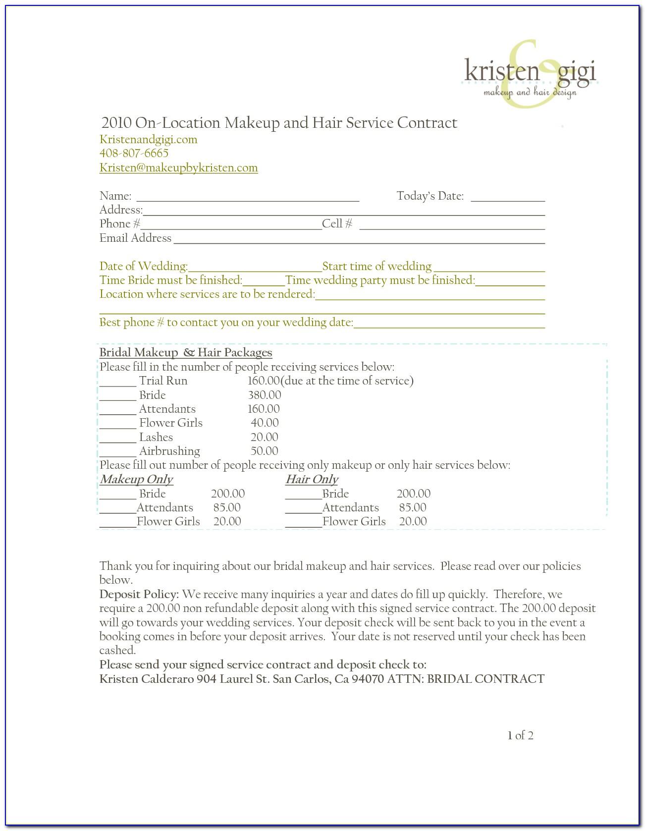Wedding Hair Service Contract Template