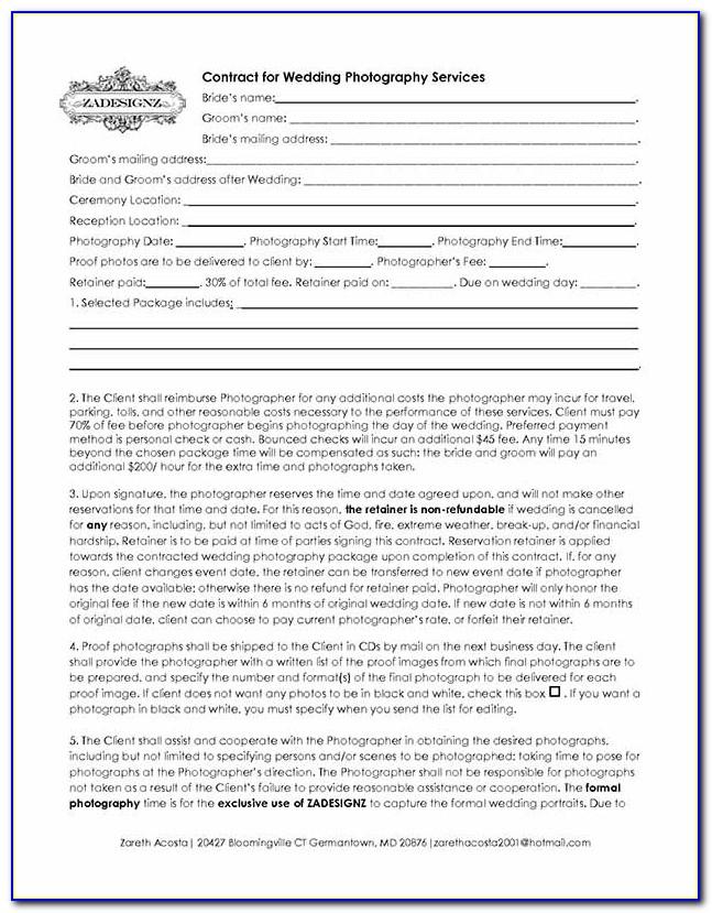 Wedding Photography Contract Template