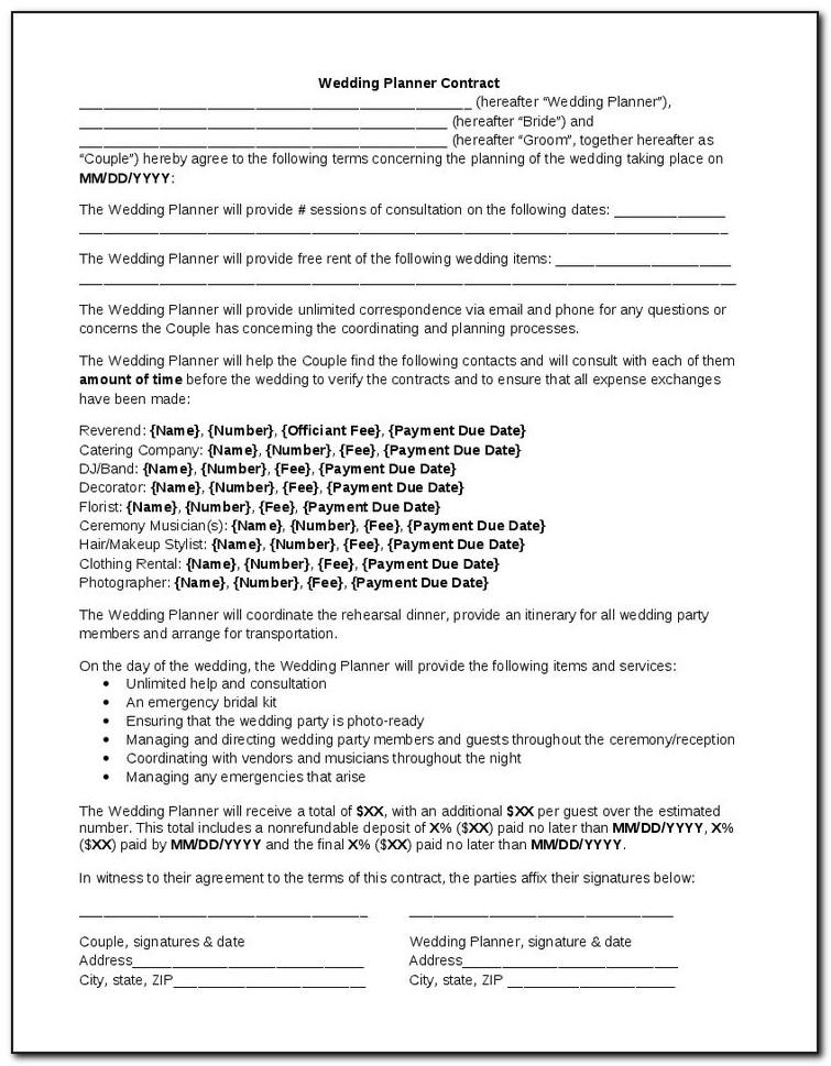 Wedding Planner Contract Form
