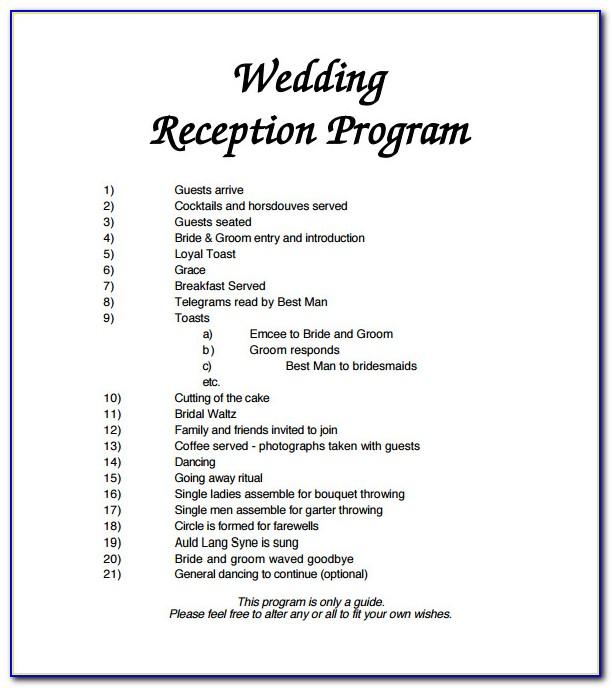 Wedding Reception Agenda Template