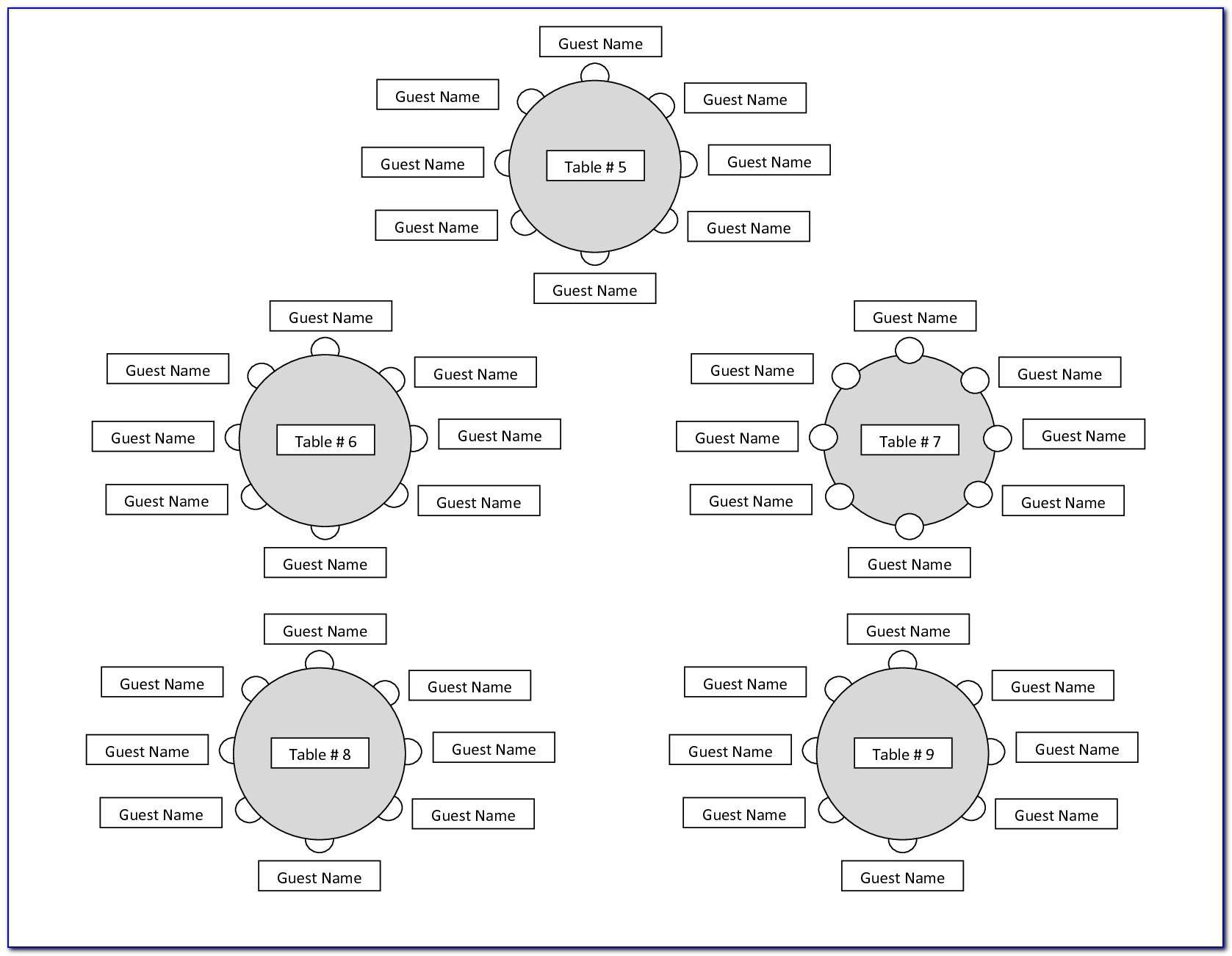 Wedding Seating Chart Template Round Tables