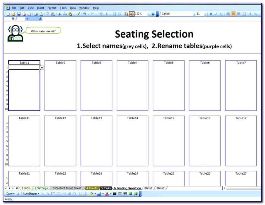 Wedding Seating List Template Excel