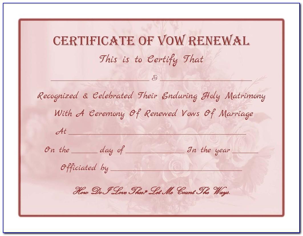 Wedding Vow Renewal Certificate Template