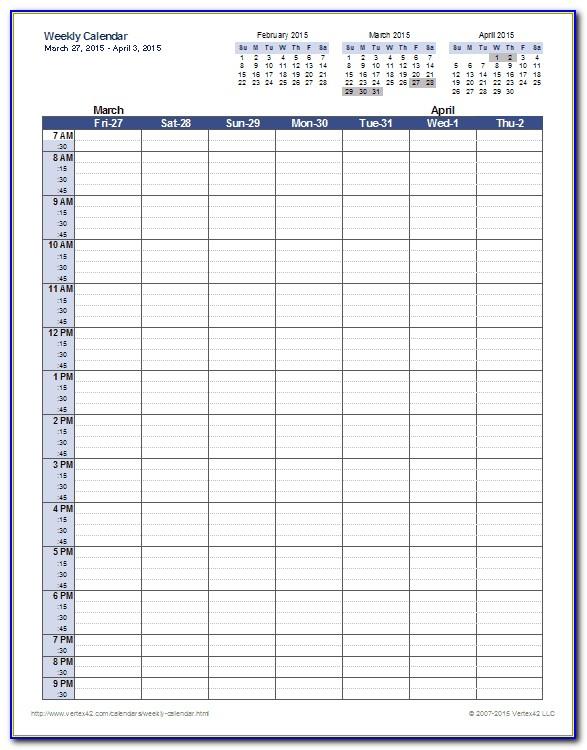 Weekly Calendar Template Excel 2018