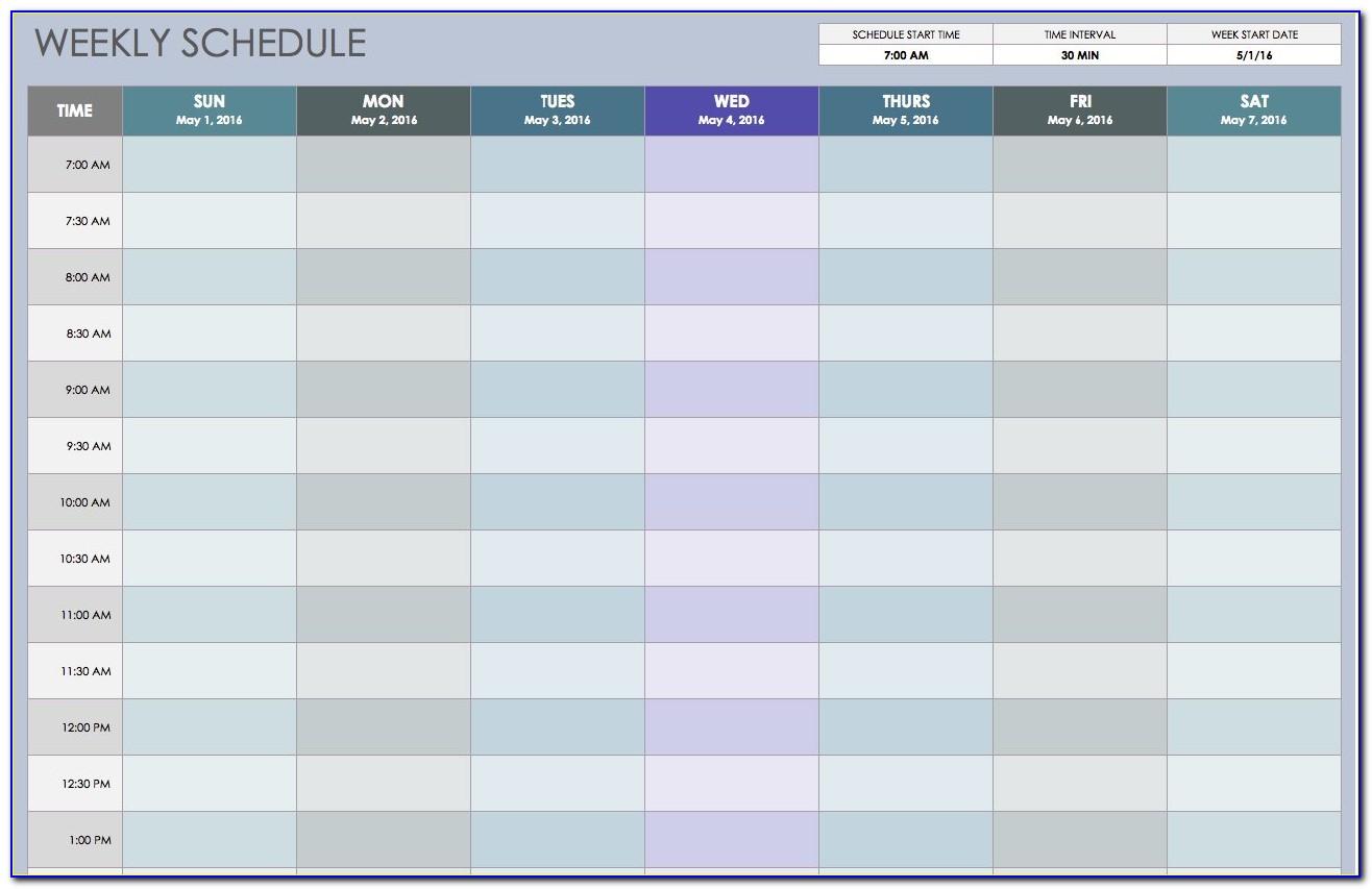 Weekly Calendar Template Excel 2019