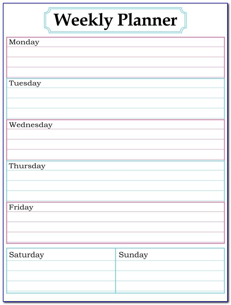Weekly Calendar Template Free Printable