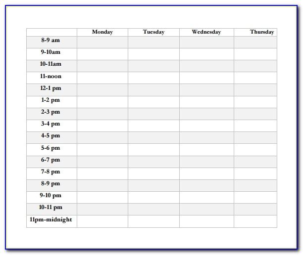 Weekly College Schedule Template Excel