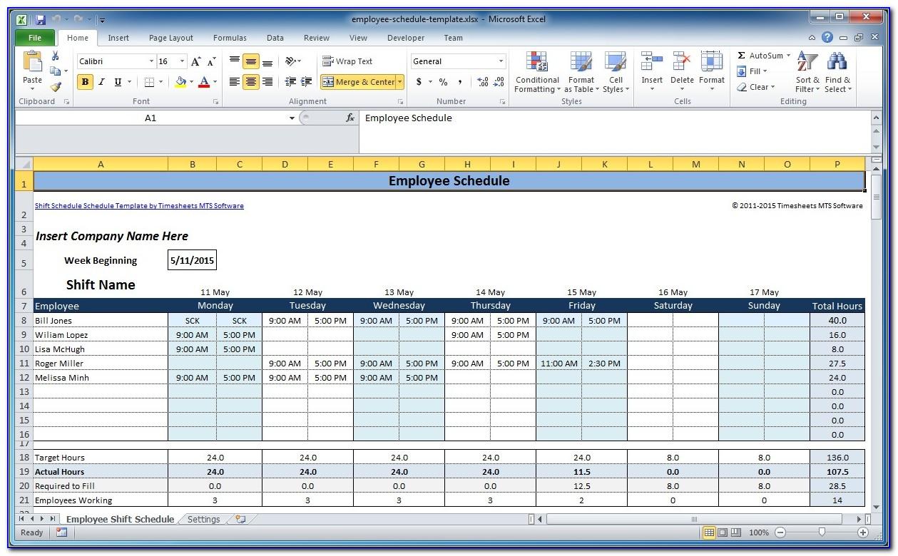 Weekly Employee Work Schedule Template Excel