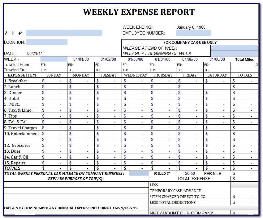 Weekly Expense Report Template Free