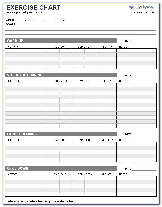 Weekly Fitness Chart Template