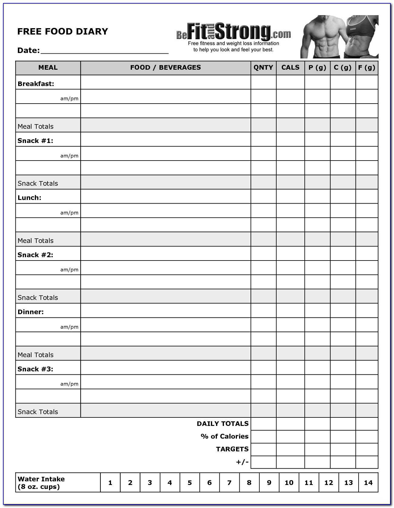 Weekly Food Exercise Log Template