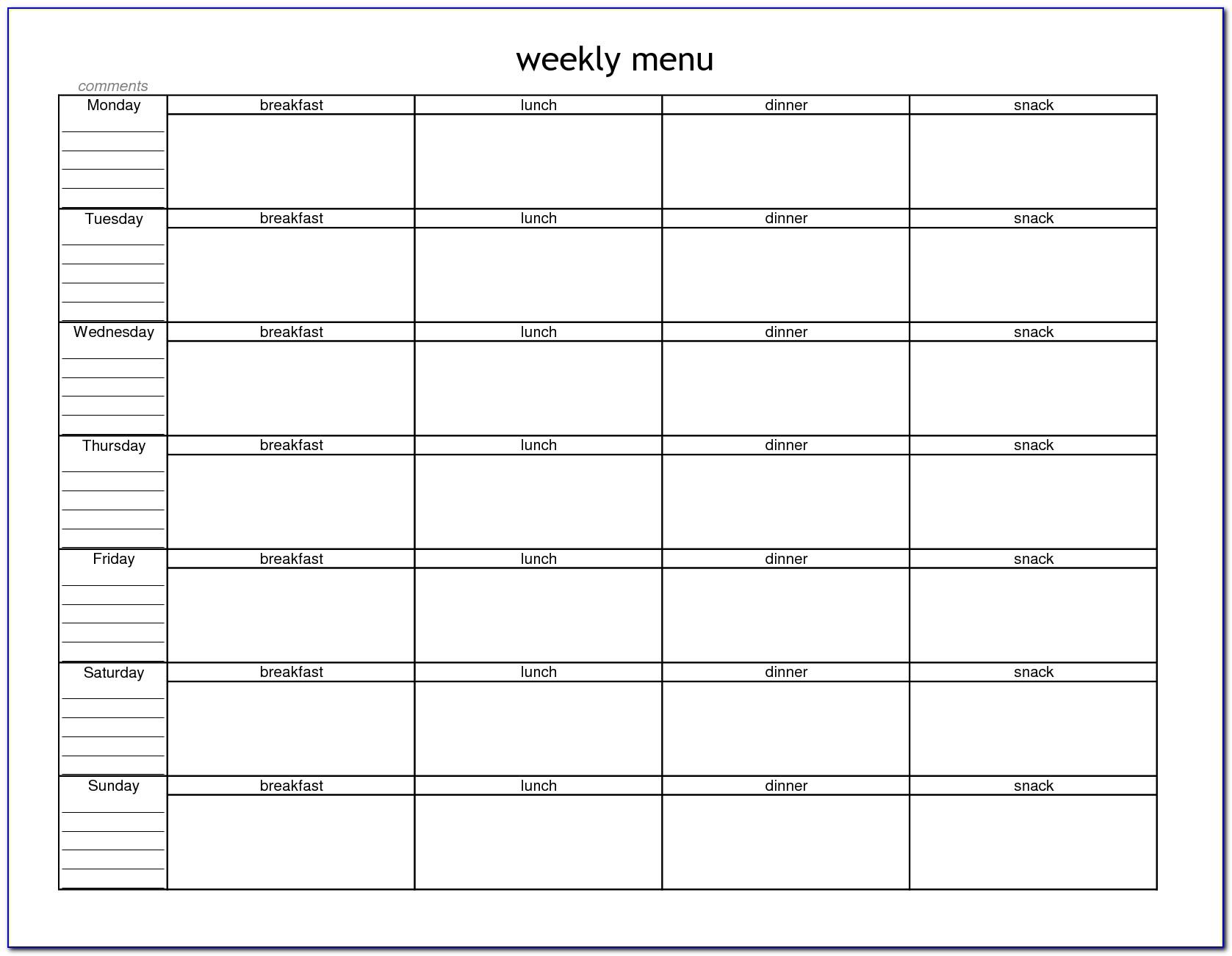 Weekly Meal Plan Calendar Template