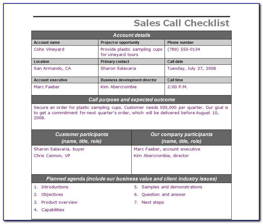 Weekly Sales Call Report Word Format