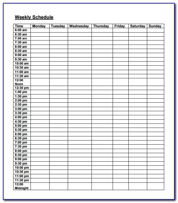Weekly Schedule Template For College Students
