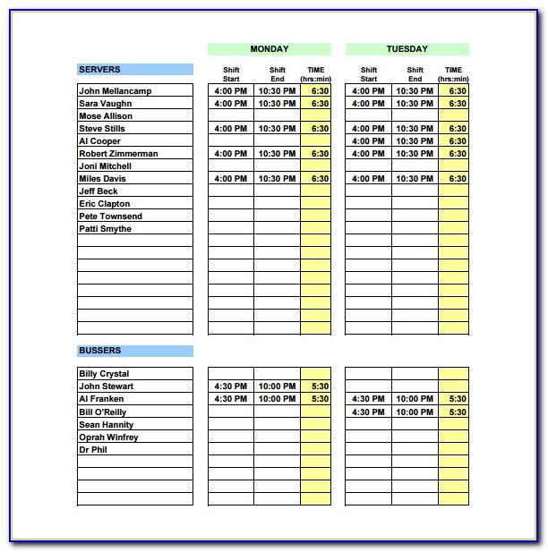 Weekly Staff Schedule Template Excel