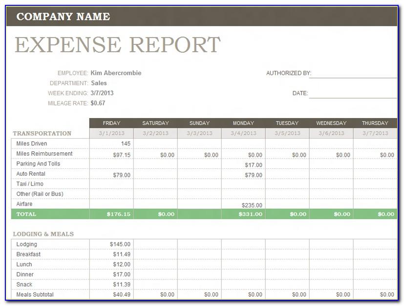 Weekly Travel Expense Report Template