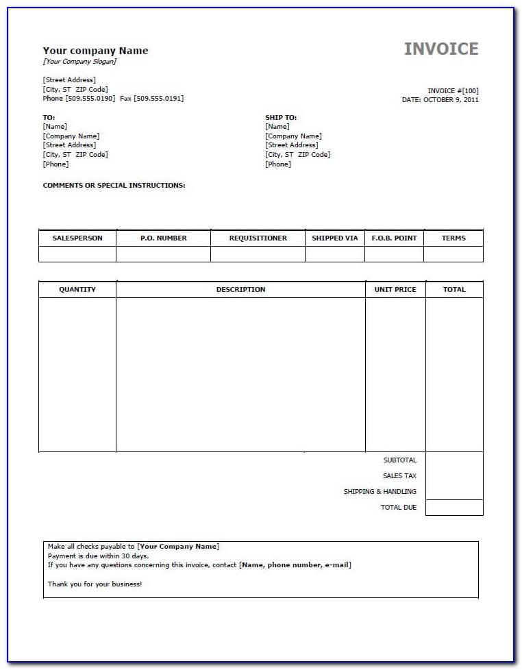 Word Document Template For Invoices
