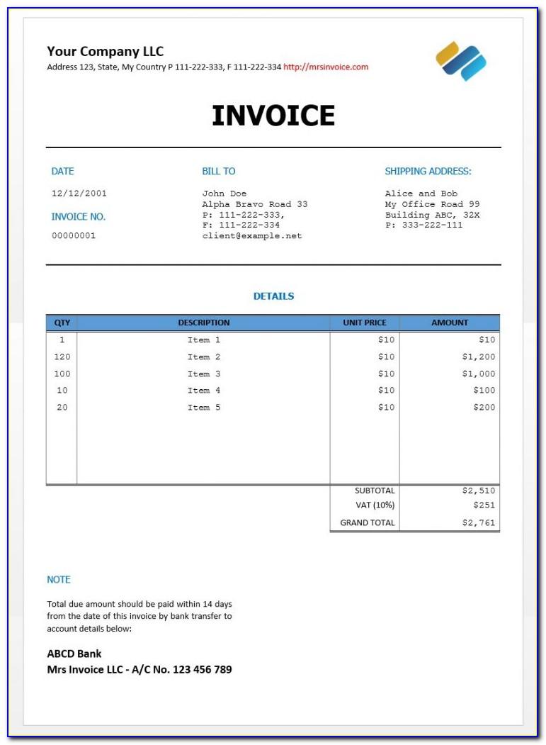 Word Invoice Template Professional Services