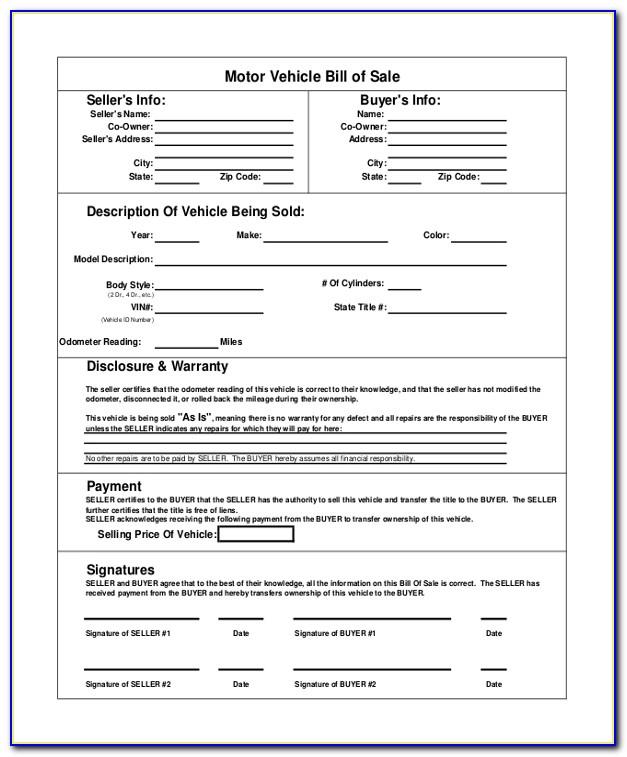 Word Template For Auto Bill Of Sale