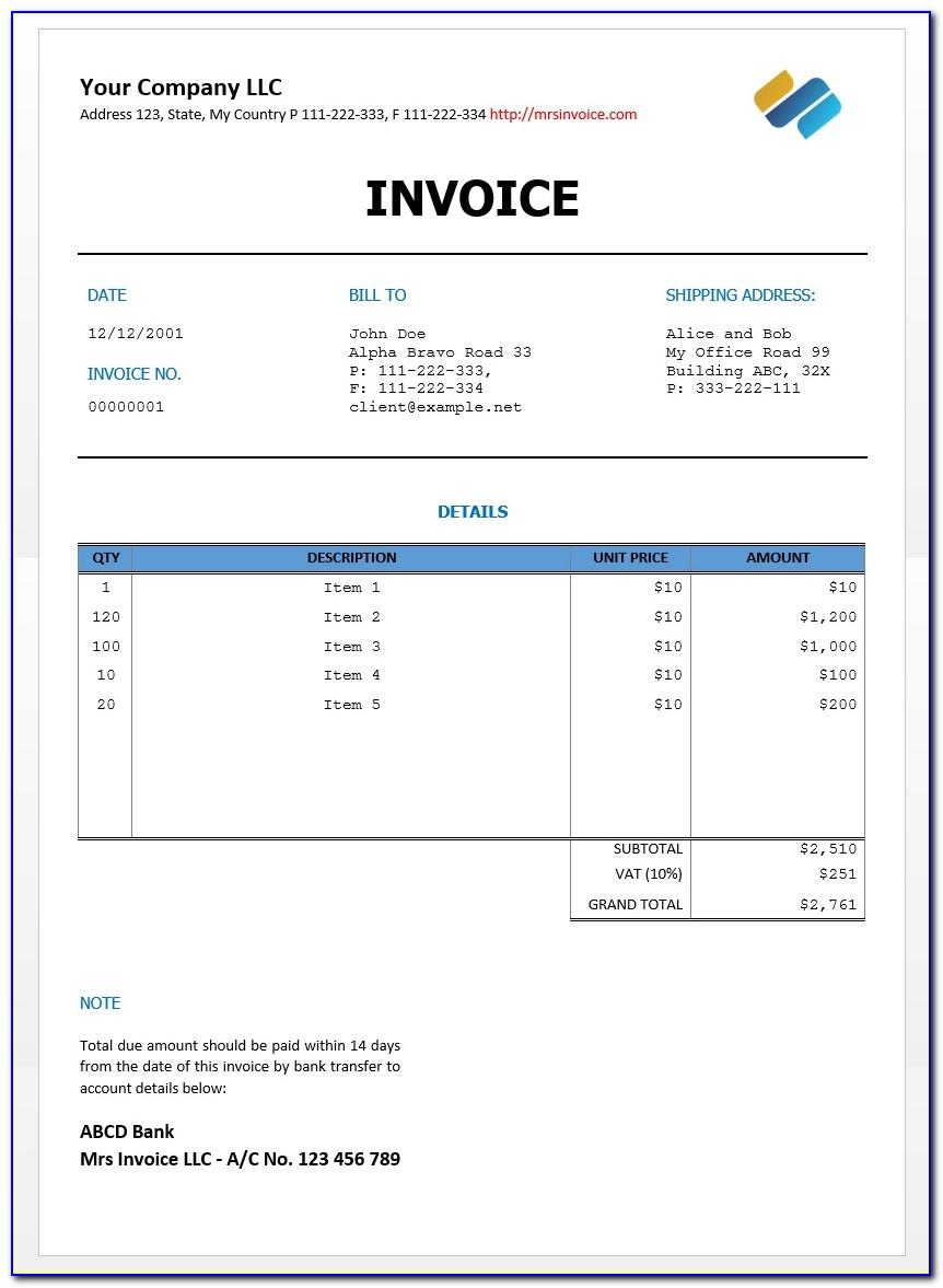 Word Template For Invoices