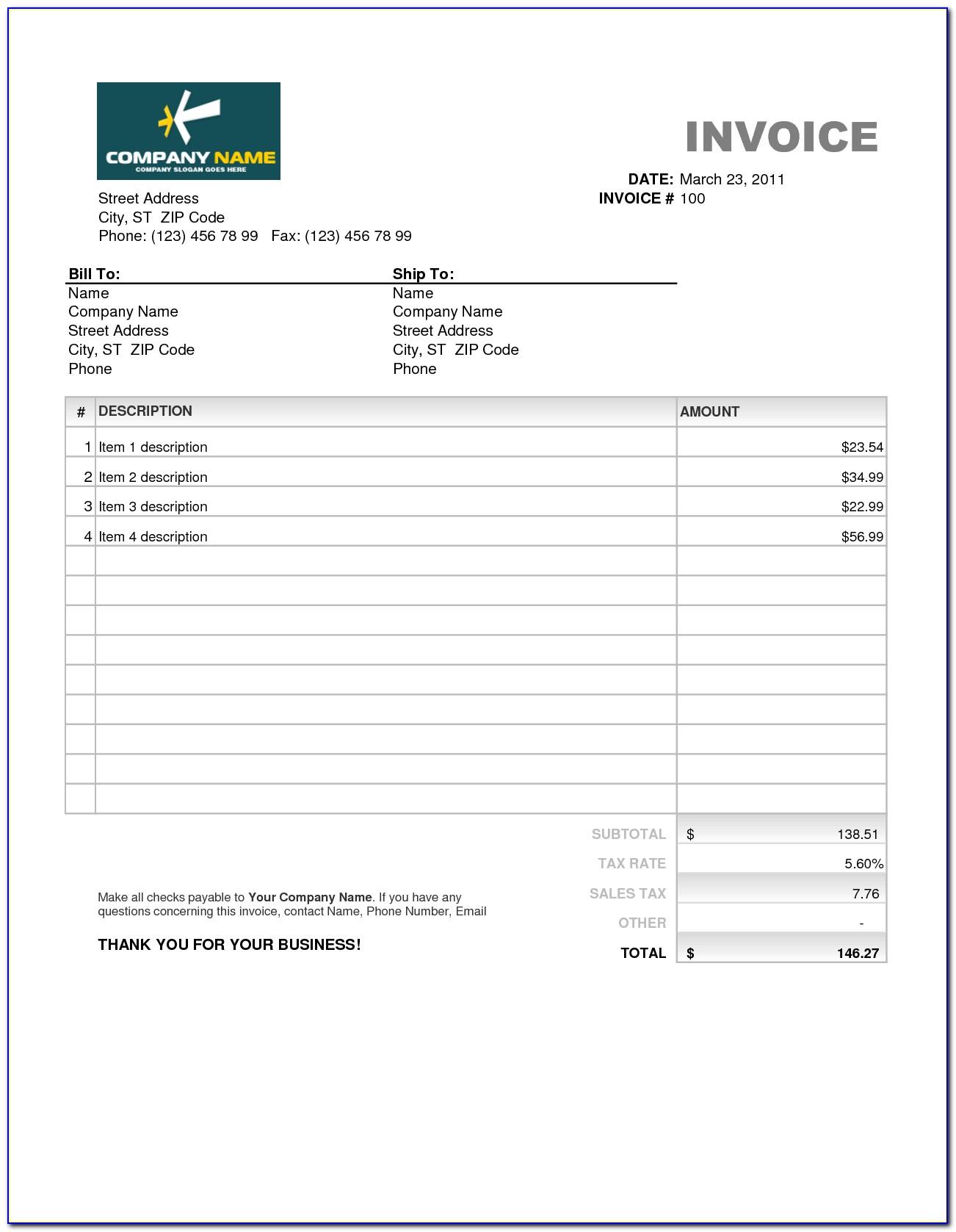 Word Template Invoice For Services