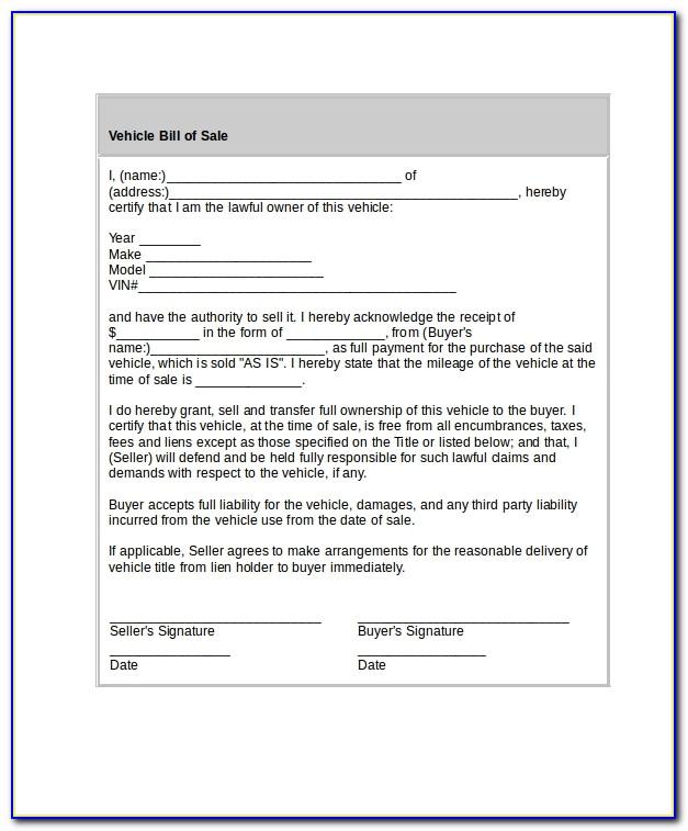 Word Template Used Car Bill Of Sale