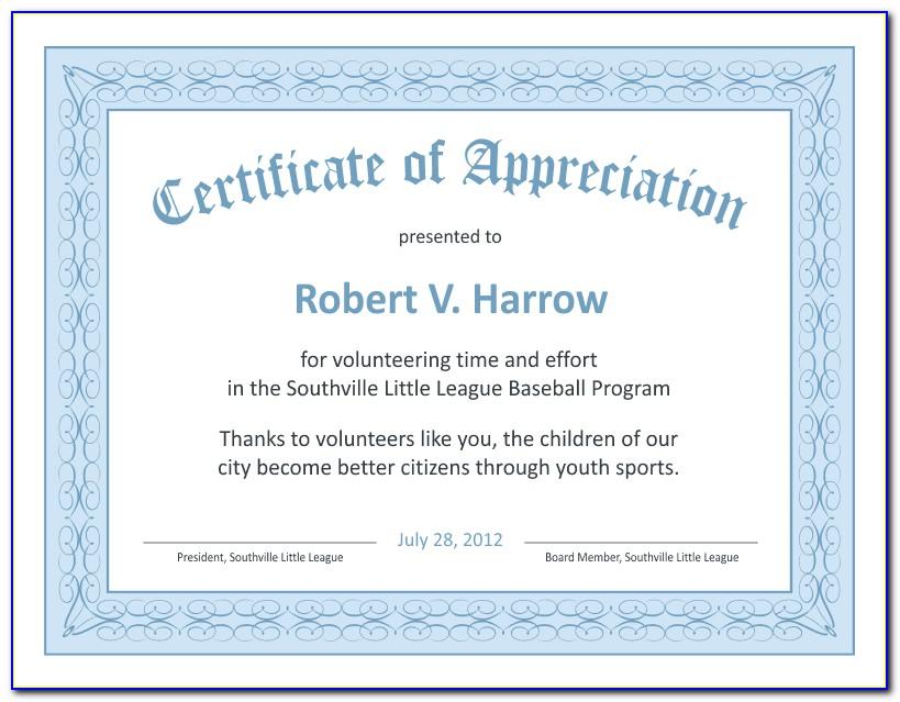 Word Templates For Certificates Of Appreciation