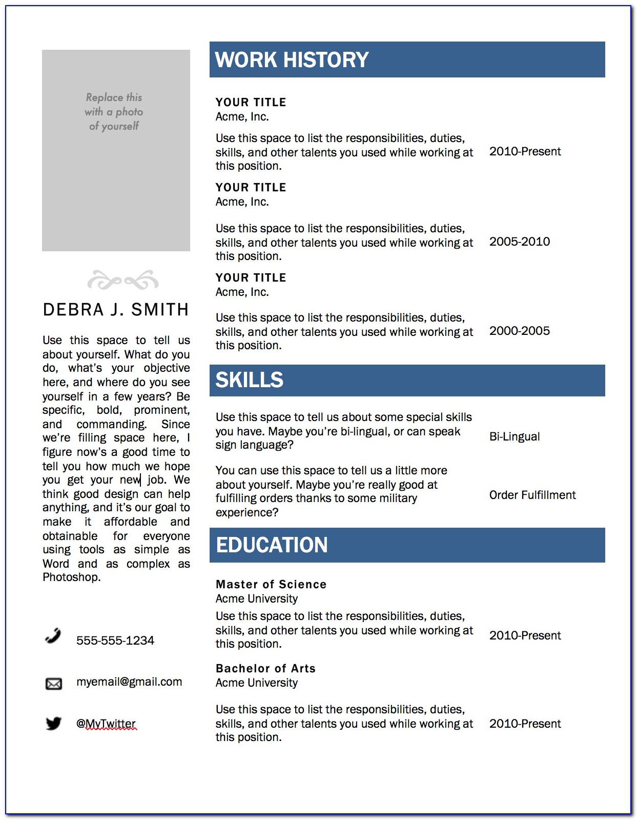 Word Templates For Resume