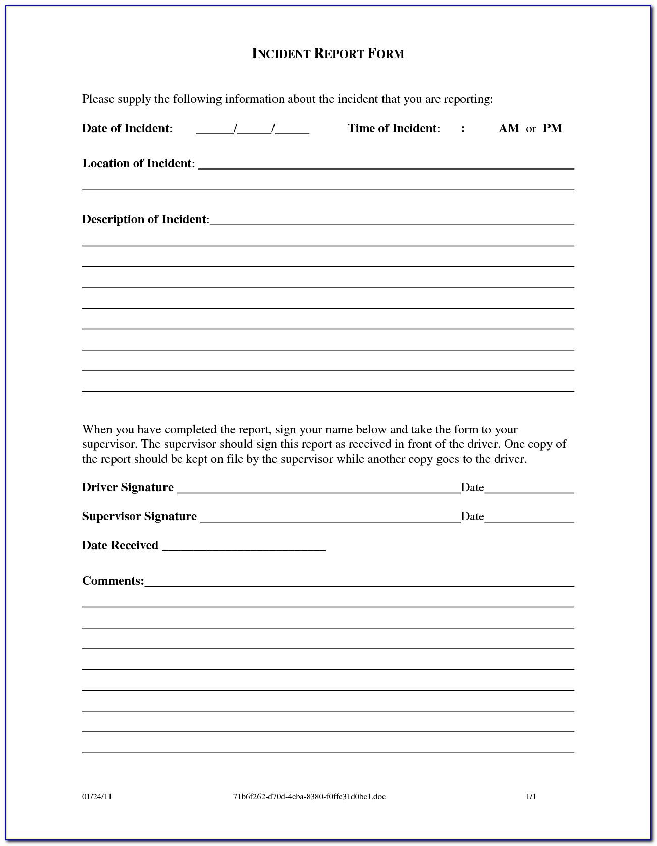 Workplace Incident Report Form Example